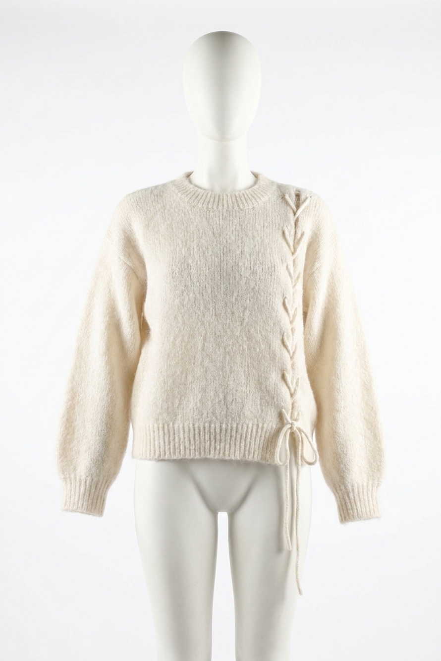 NEW ELAN tie front sweater in ivory